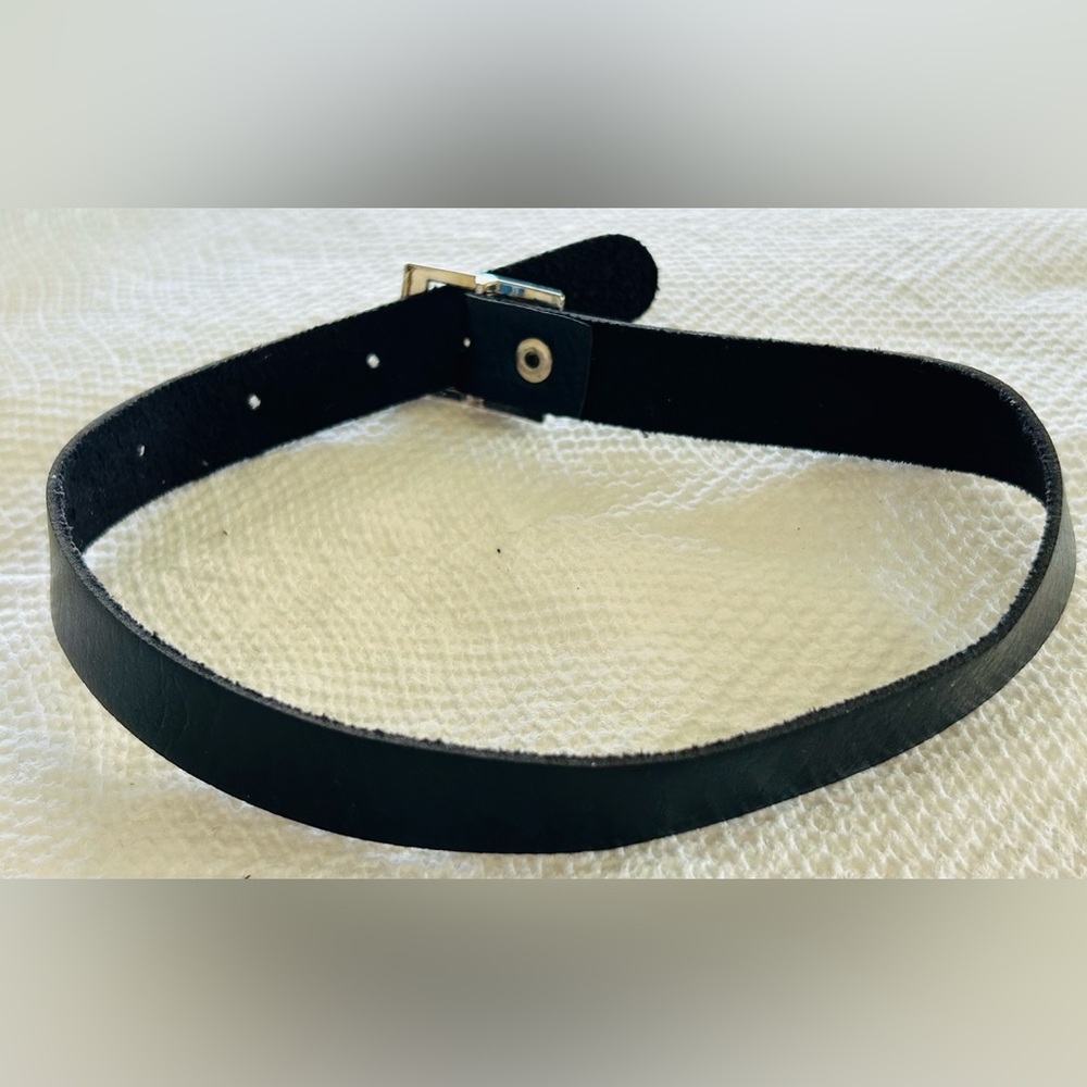 Black Collar Silver Buckle Necklace Bondage Gothic Adjustable 15”